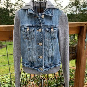 American Eagle Ladies XS Denim Jacket with Knit Hood & Sleeves